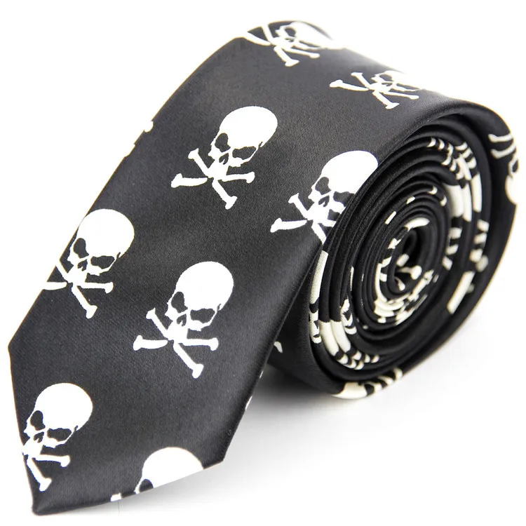 Image Accessories 2015 New Skinny Tie for Men Printed Pattern Casual Slim Necktie Skull Color Black White 67[5cm]