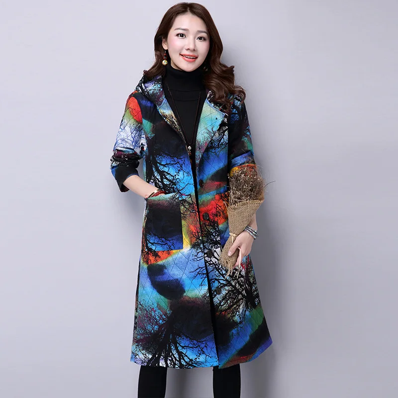Et Parkas 4 1 Pardessus Manches Veste Épais 2 Chinois Mode Coton Femmes 3 Plein Automne Long Style Capuchon À Lin Hiver Manteau 1Bwa0a