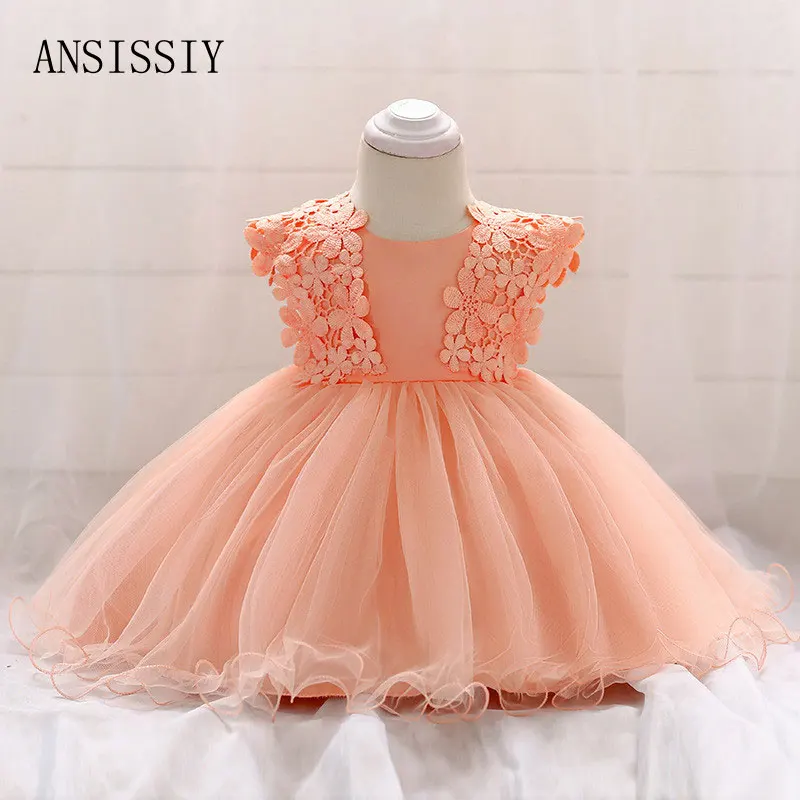 

Mesh Princess Newborn Flower Dress Christening Gown Baptism Vestido Newborn Baby Girl 1 Year Birthday Dress Infant Party