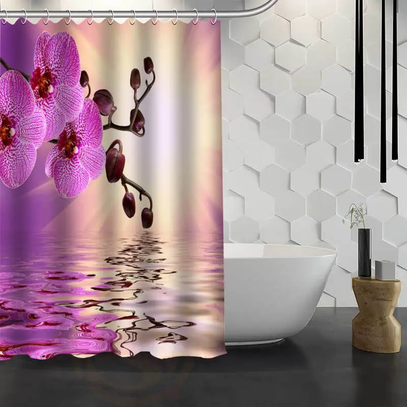 

CHARMHOME Hot Sale Custom Pink Flower Custom Shower Curtain Waterproof Fabric Bath Curtain for Bathroom
