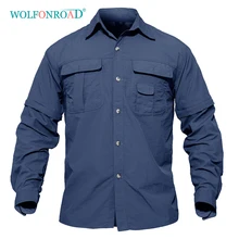 Camisa militar WOLFONROAD de secado rápido para hombre, ropa táctica para exteriores, Camping, senderismo, camisas de manga larga, camisas extraíbles