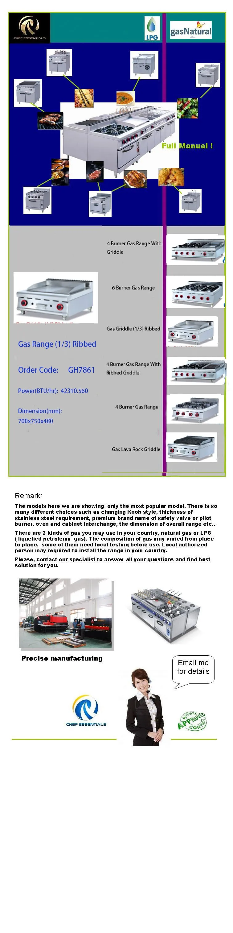 PKJG-GH786.1 газовый гриль (1/3) в рубчик для бизнеса кухня