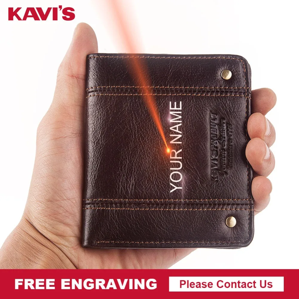 Кошелек KAVIS из натуральной кожи с бесплатной гравировкой мужской кошелек для