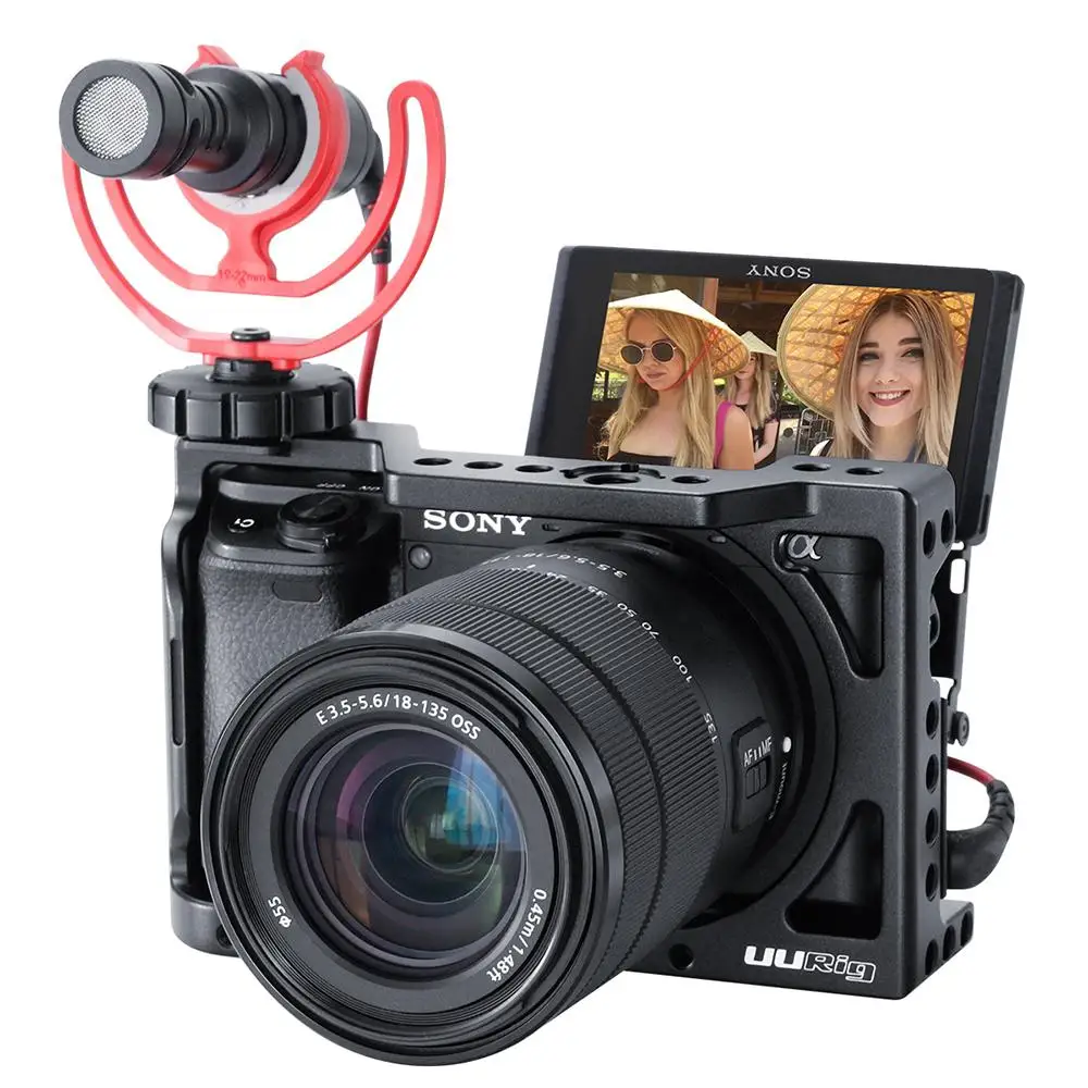 

Yiwa Vlog Cage Case Vlogging Metal Case for Sony A6400 with Cold Shoe for Microphone DSLR Camera Cage 1/4 3/8 Screw