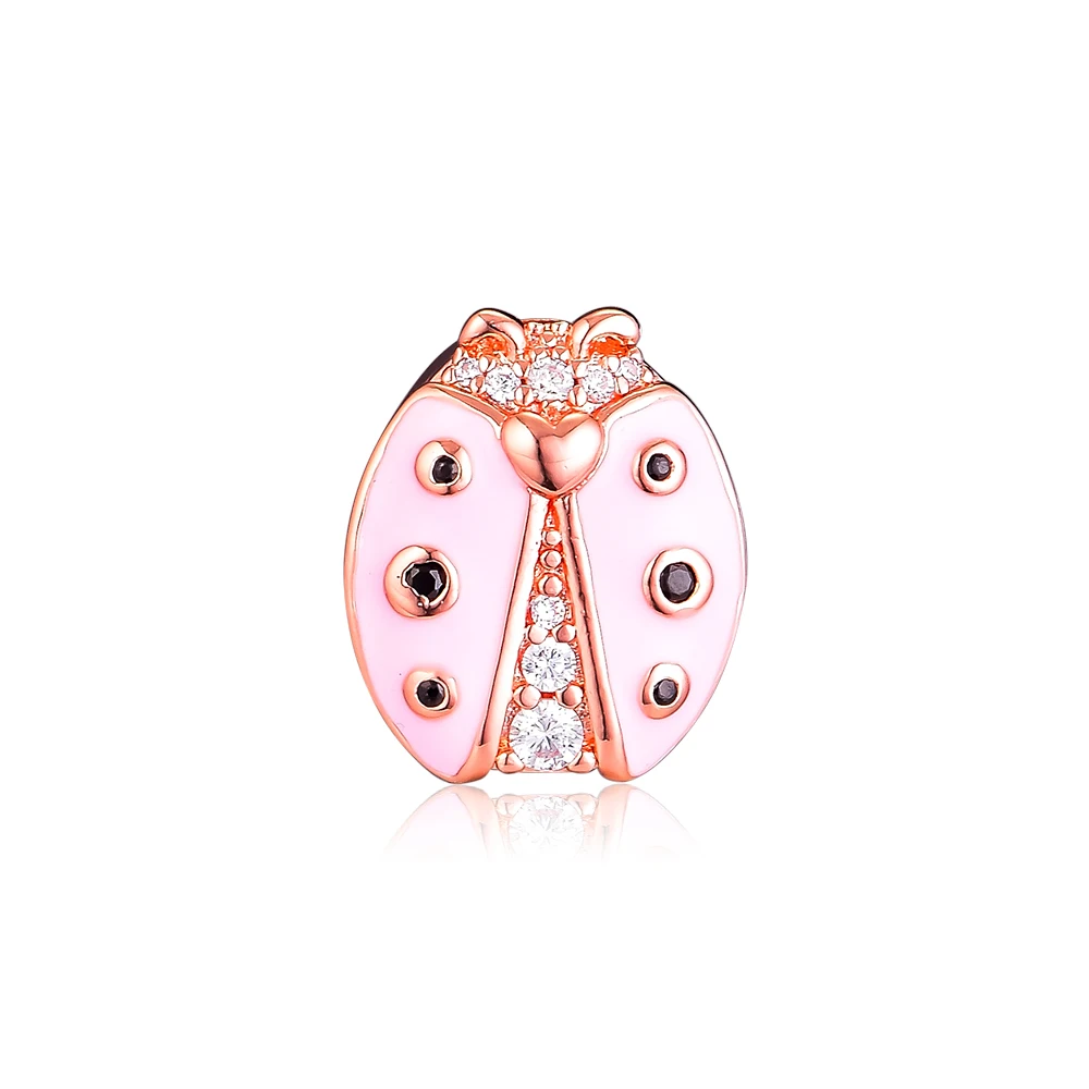 

Pandulaso Reflexions Pink Ladybird Clip Charm Fit Original European Bracelets For Woman DIY Sterling Silver Jewelry