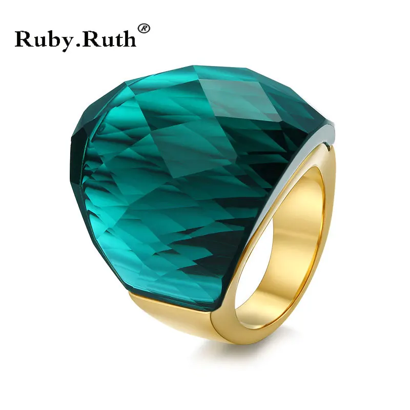 

European Fashion Women Stainless steel ring Big Red Black blue Crystal Ring Wedding Engagement 2pcs RingS Jewelry