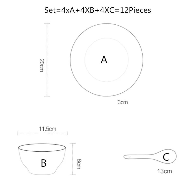 12 шт. костяного фарфора наборы посуды миска и тарелка ложки ручная роспись наборы столовых приборов керамическая посуда