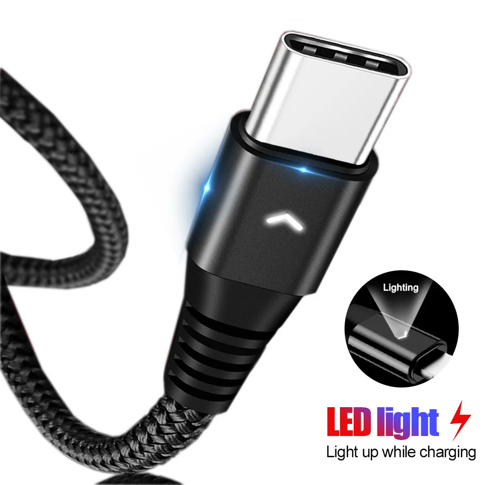 

1.2m 1.8m Led Light Usb Type C Charging Cable 2.4A Type-C Cable for Huawei Mate 30 Pro Samsung Galaxy S10 Note 10+ Cavo Tipo C