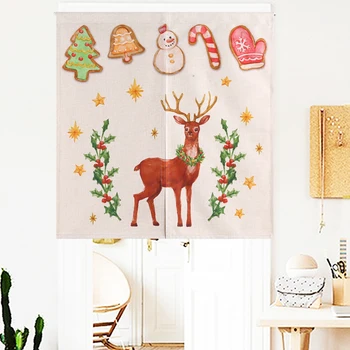 

New Linen NOREN Japanese Style Door Curtain Merry Christmas Decor Bell Milu Deer Tapestry 85x120cm/85x90cm