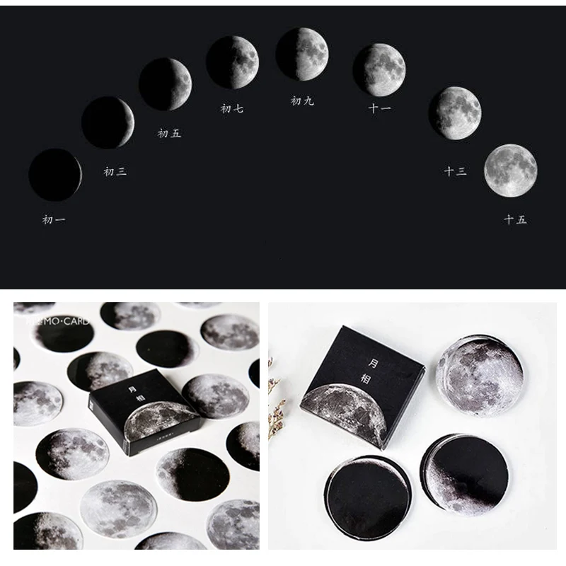 Kawaii Stationery Paper Stickers DIY Moon Phase Journal Sticker Label Decor Diary Scrapbooking Travel Mini Sticker 45 Pcs/Box