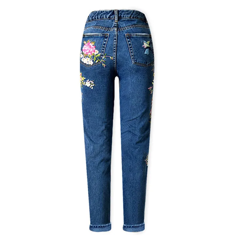 LOGAMI вышитые джинсы женские брюки женские с вышивкой птицы Цветочные прямые джинсы женские