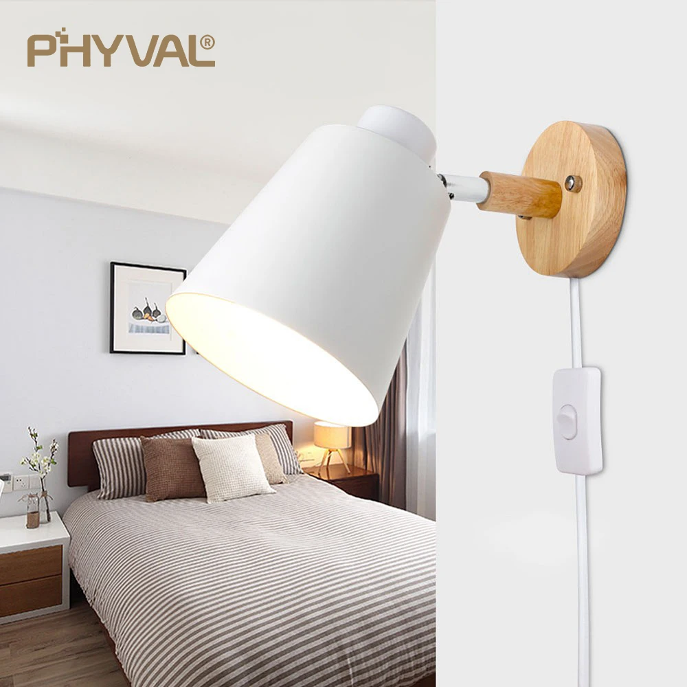  Wood Wall Lamp with plug and 1.2 meters Line Cable with Knob Switch Creative Bedside wall light US/ - 33045137587