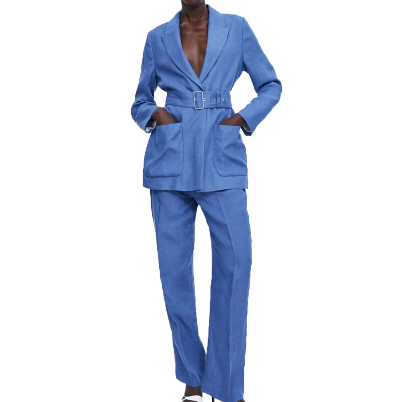 

Summer two piece set casual 2 piece set women clothes 2019 blue tracksuit women long sleeve blazer sets