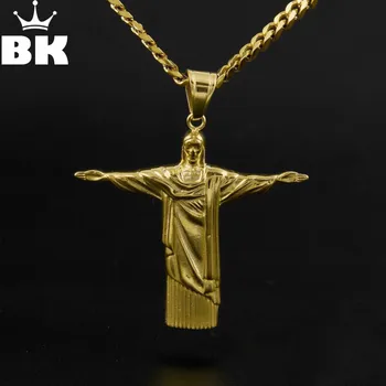 

Hip Hop Redeemer Jesus Cross Pendant Stainless Steel Statue of Jesus Christ in Rio de Janeiro Brazil Cristo Redentor Free Chain