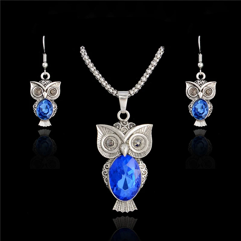 SHUANGR супер милый ювелирный набор с совами, ожерелье серьги набор, 3 слоя серебристого цвета с AAA Qualtiy Австрия подарок на Рождество с кристаллами