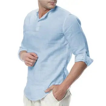 

Fashion Men Shirt Long Sleeve Cotton Linen Solid Casual Basic Shirt Men Tops Summer Leisure Fitness Pullovers Camisa Plus Size