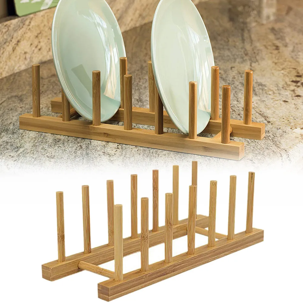 

Bamboo Dish Pot Lid Shelf Rack Dishes Plate Drainboard Drying Drainer Storage Rack Pan Cover Stand Kitchen Cabinet Organizer
