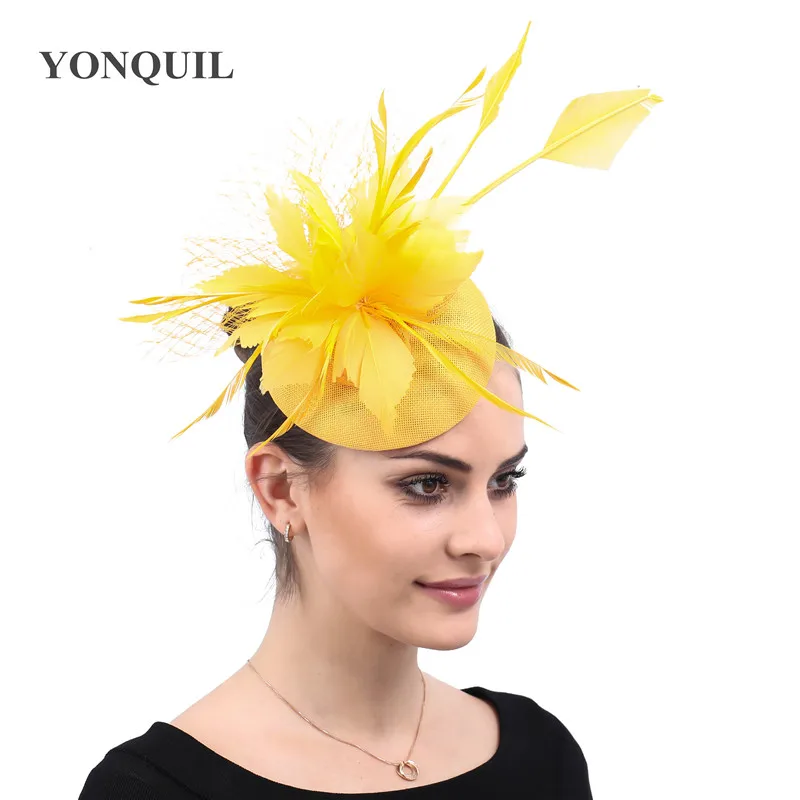 

Cocktail Fascinators Yellow Weddings Pillbox Hat For Women Straw Fedora Vintage Red Ladies Church Dress Sinamay Derby Party Hats