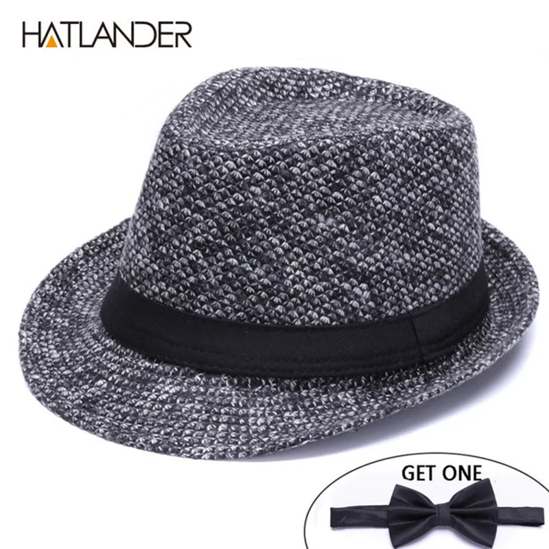 

HATLANDER Brand Retro Billycock Fedora hat woolen felt mens winter Jazz cap outdoor gentleman top hats Derby chapeau fedoras