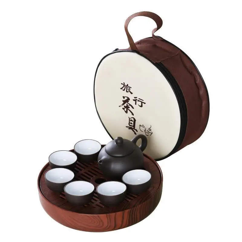 

9pcs Mini Outdoor Travel Tea Set China Ceramics & ABS Tray Teapot Drinking Cup Kung Fu Tea Accessories Car Travel Carrying Case
