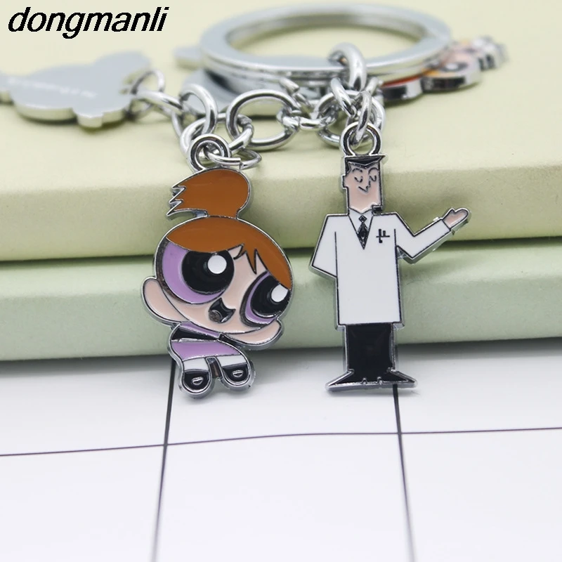 P1339 Dongmanli аниме The Powerpuff девушки фигурки брелока цветок проф utanium брелок круглый мультфильм детские брелки