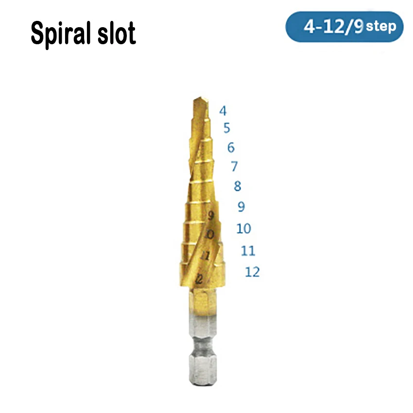 

Metal Drill Step Drill Bit Spiral Flute Steel Cone Titanium Coated Mini Spiral Drill Bit Tool Hole Cutter 9 Types Choice Wood