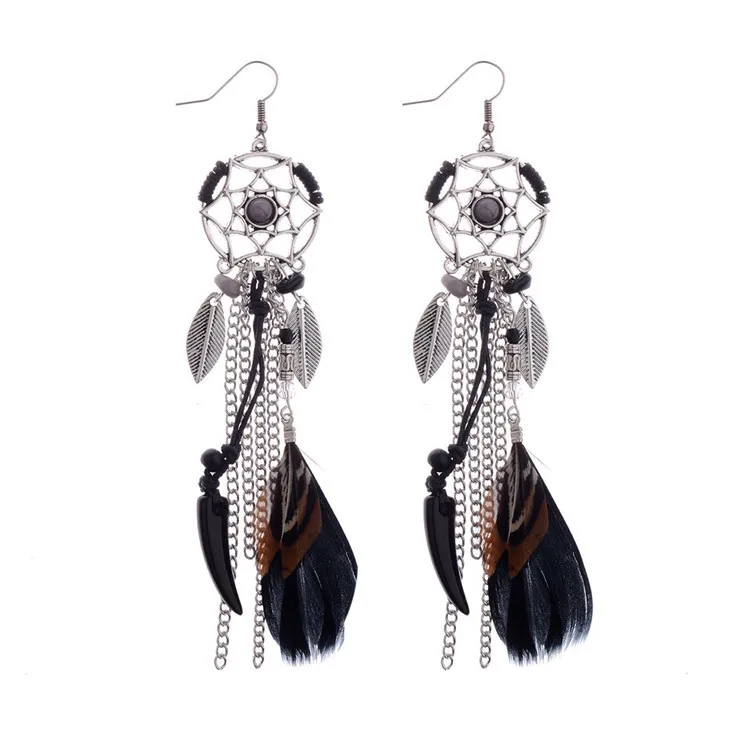 

Dream catcher earring dangle feather leaf chain flower beads ear jewelry hot brand style show fashion jewelry