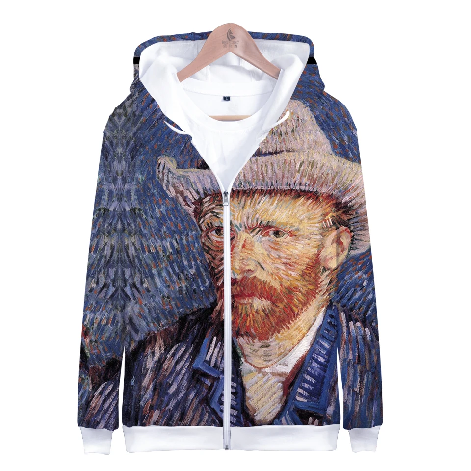 Vincent Willem van Gogh Casual Long Sleeve Zipper Hoodies Sweatshirt Women Casual Clothes Hip Kawaii Plus Size