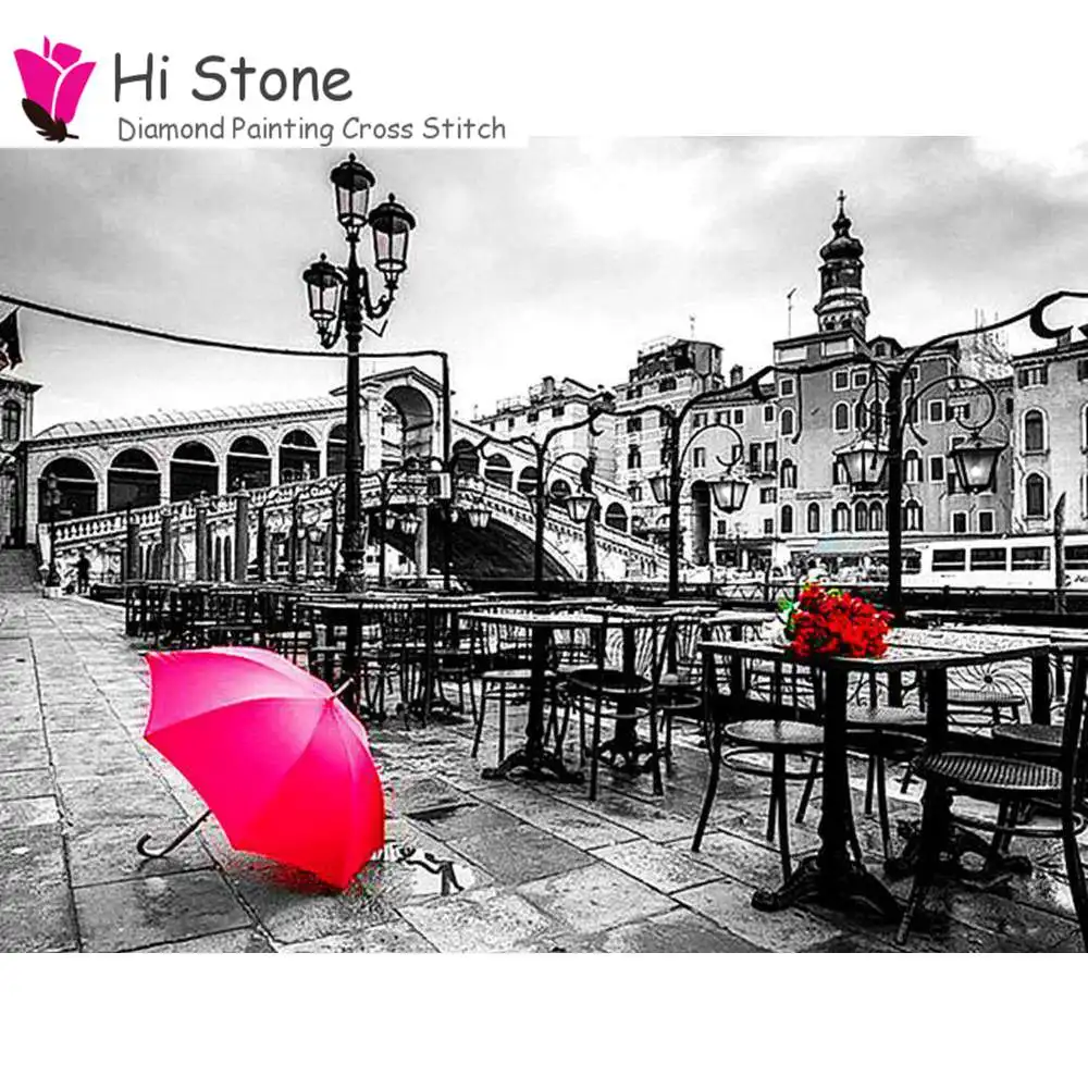 

5D Full Square DIY Diamond Painting Red Umbrella Black White Cross Stitch Diamonds Embroidery Mosaic Home Decor Art Gift