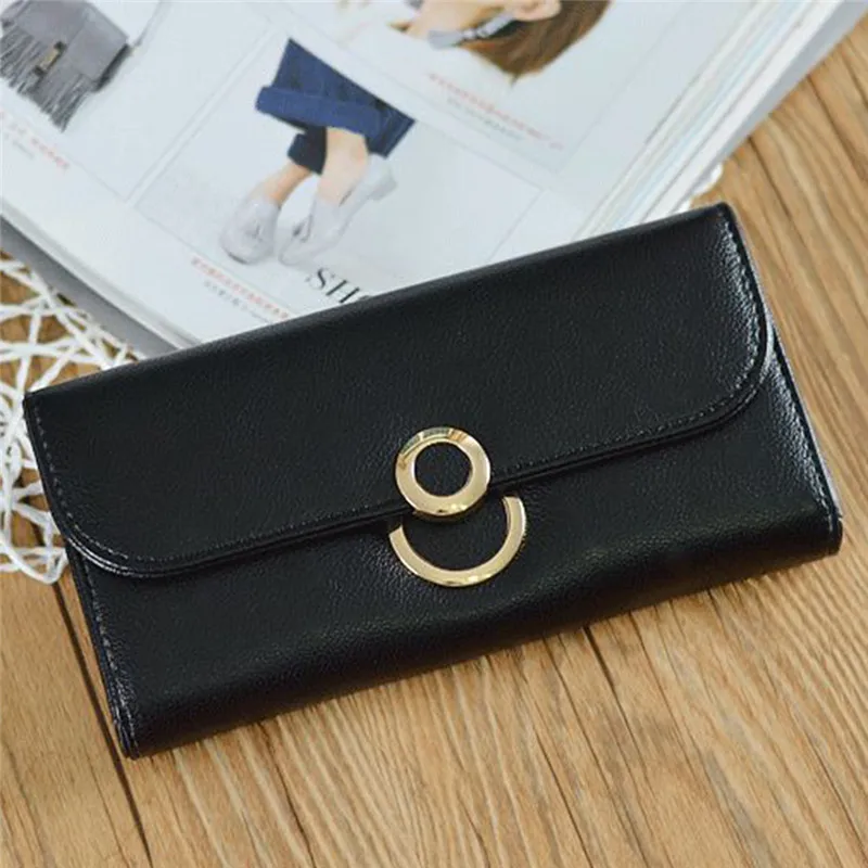 Black Multifunction PU Leather Wallets Women Fashion Long Womens Wallets and Purses Business Card Holder Card