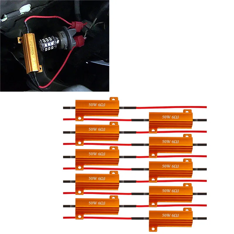 

AIRKOUL 10Pcs 50W 6 ohm Resistor Auto Led Lights Fix Bulb Fast Hyper Flash Turn Signal Load Resistor LED Hyper Flash Automobiles