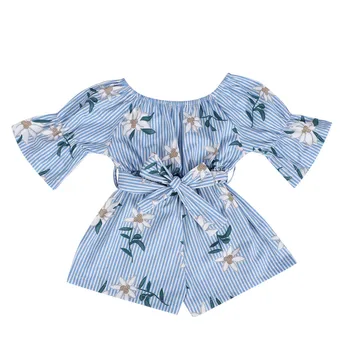 

Toddler Girl Jumpsuit Clothes Kids Off Shoulder Floral Printed Bow Short Romper Baby Onesies Newborn Little Girls Rompers