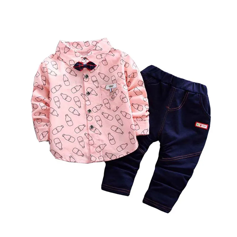 Осенняя рубашка из мягкого хлопка в клетку с длинными рукавами для маленьких мальчиков Топ+ длинные штаны, брюки Одежда для маленьких детей из 2 предметов - Цвет: as the picture