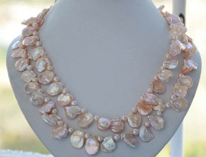 

ddh003807 2strands 15mm pink BAROQUE lamina KESHI REBORN PEARL NECKLACE 28% Discount