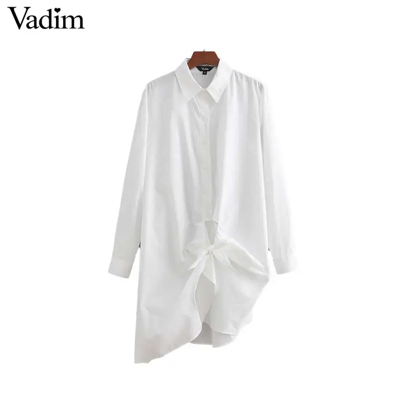 

Vadim women elegant white loose long blouse pleated bow tie design long sleeve shirts retro female streetwear tops blusas LA153