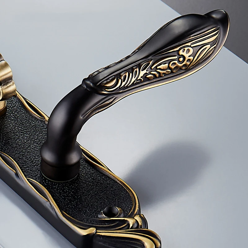  European Style Brass Door Lock for Interior Door Neoclassical Door Lever Handle Black Unequal Doubl - 33041421776