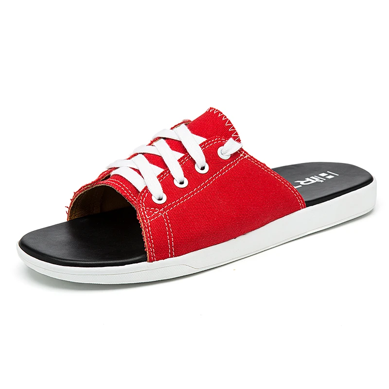

Canvas Slippers Men's Summer Fashion Ins Super Fire Network Red Word Drag 2019 New Couple Casual Half Slippers