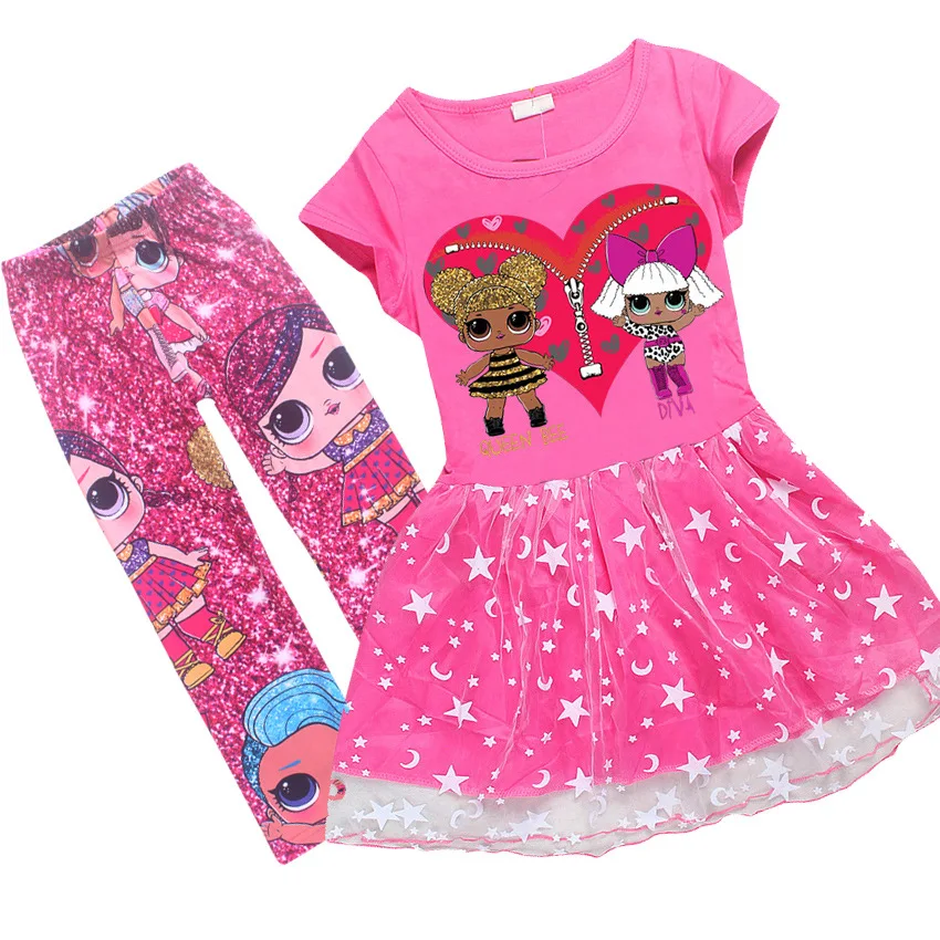 

2018 lol vestido+pants Girls Dresses Princess Birthday Party Costume 2pcs Dress Cute Animal Anime Clothes Girl Set 8 11 12 Years