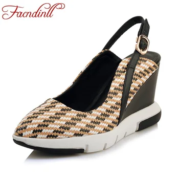

FACNDINLL new fashion women pumps sexy pointed toe wedges high heels spring summer woman dress party casual shoes size 34-39