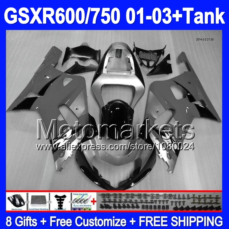 + Бак для SUZUKI серебристый GSXR600 2001 2002 2003 3 # 199 GSXR750 K1 GSXR 600 750 серый черный GSX R600 R750 01 02 03
