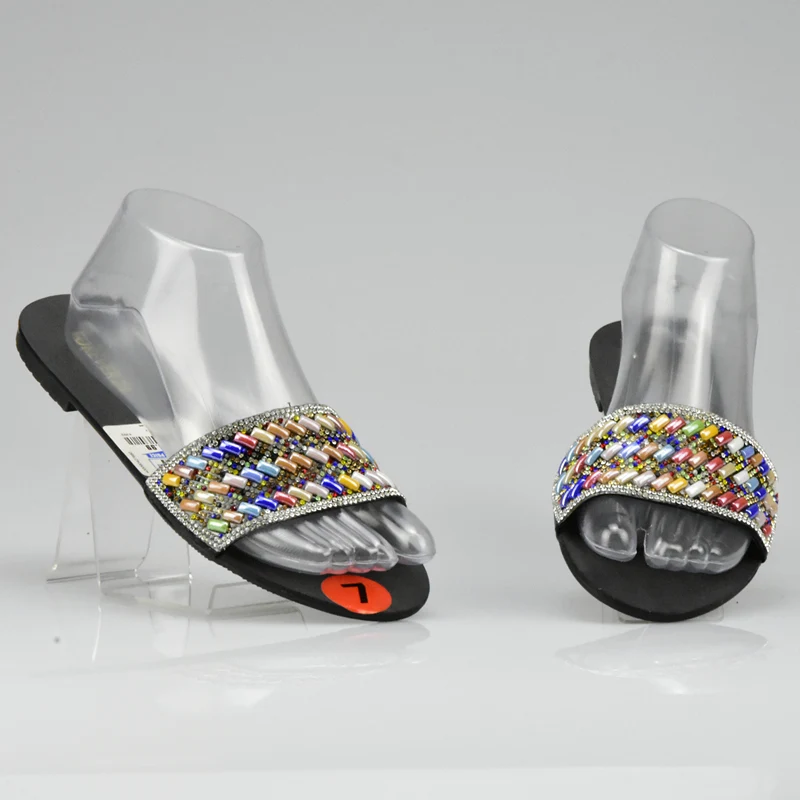 Pantoufles Dernières Chaussures Mode D'été Noir Strass Africain Mariage Haute or Qualité Talons argent Bas Sandales Pompes De T1qRn1F