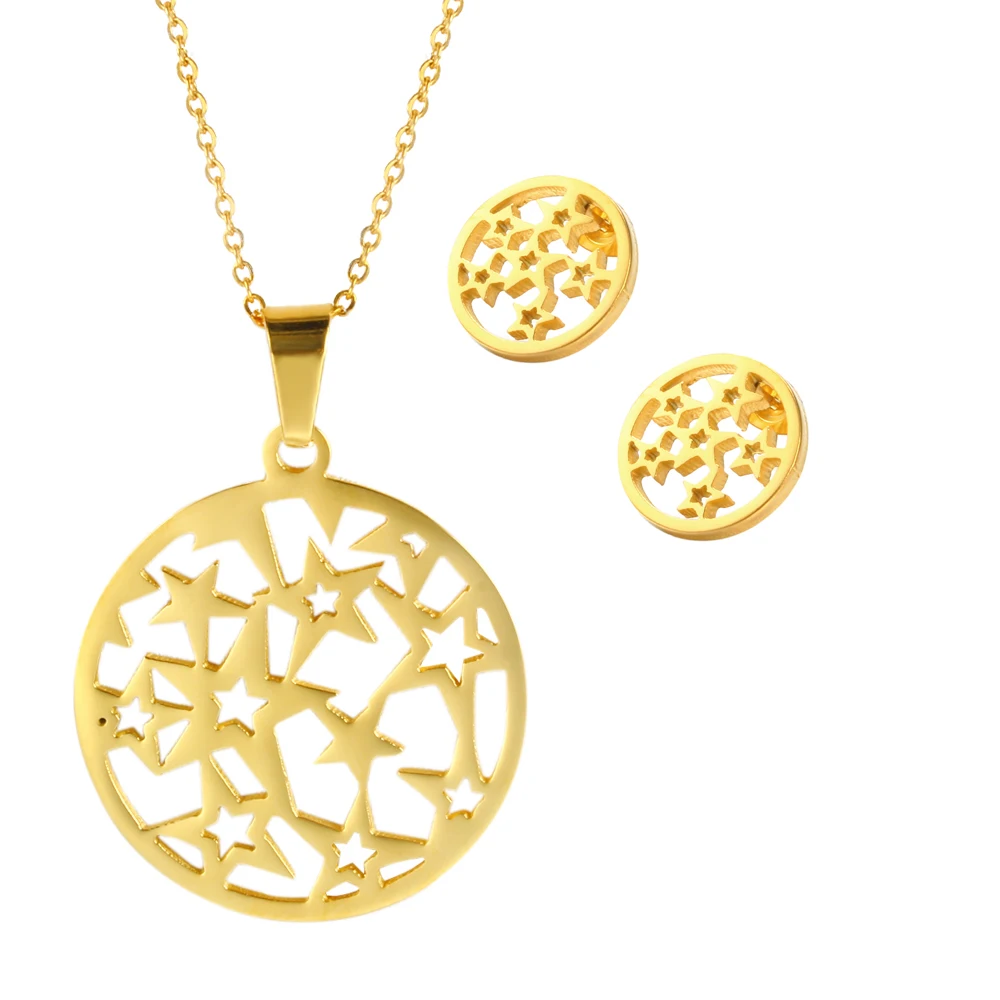 

Stainless Steel Set Christmas Gift Gold/Silver Color Pendant Necklace Earring Fashion Pendientes Jewelry Gift