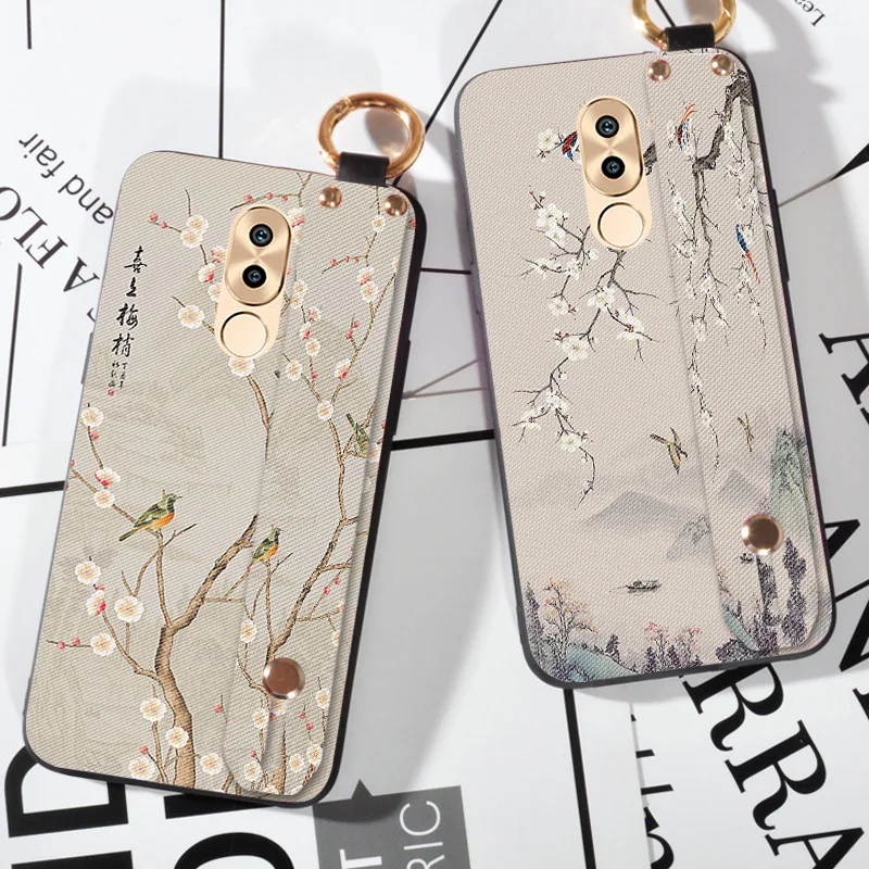 

3D Embossed Flowers Case For Huawei Honor 5C 5X 6A 6X Hand Cover Wrist Strap Cases For Huawei GR3 GR5 2017 Capa Stand Coque