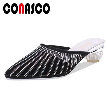

CONASCO Classic Blingbling Genuine Leather Women Pumps Summer New Fashion Concise Sandals Pointed Toe Mules Casual Shoes Woman
