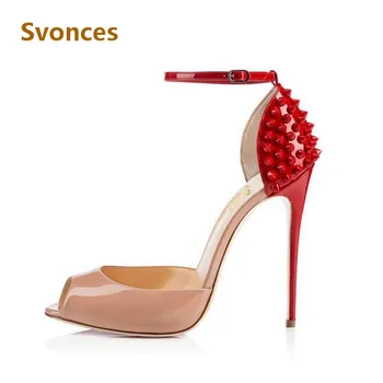 

Gladiator Fashion Women Sandals Luxury Red Rivets Thin High Heels Designer Pump Shoes Elegant Buckle Brand Shoes Women Chaussure