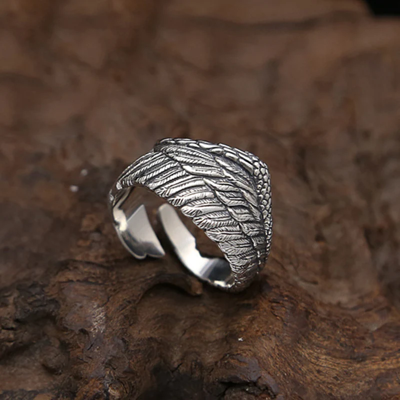 Открытое обручальное кольцо из серебра 100% пробы с крыльями орла|ring open|personalized ring925