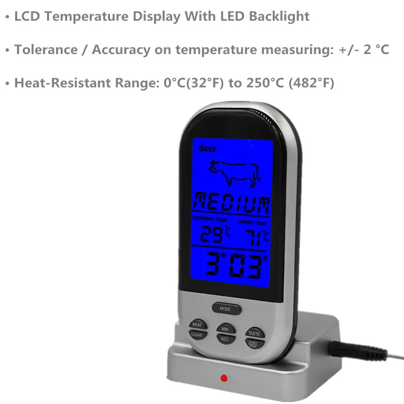 Беспроводной цифровой дистанционный термометр зонд Мясо барбекю гриль кухня приготовление пищи измеритель температуры с зондом скидка 45