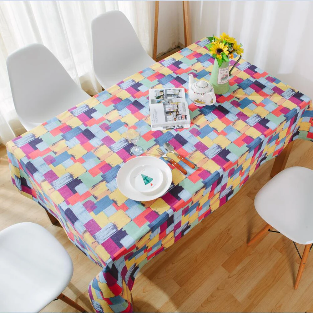 

Plaid Scrawl Design Cotton Linen Tablecloth Table Desk Cover Kitchen Decor