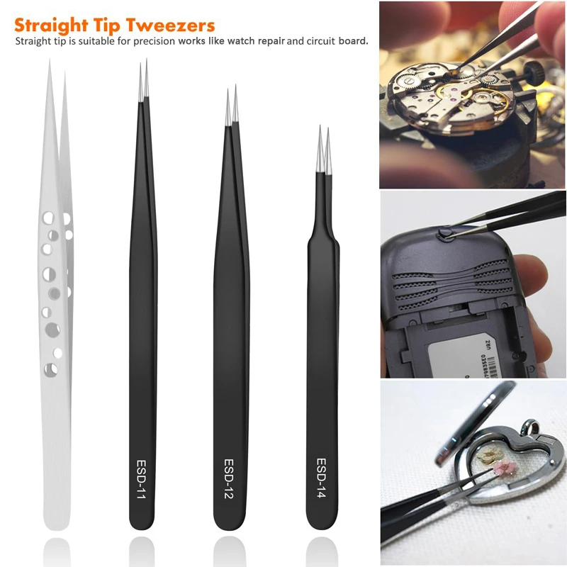 9pcs/lot Stainless Steel ESD Tweezers Set Electronic Mobile Phone Repair Tools Anti-static Precision Tweezers Welding Assist Kit 9pcs/lot Stainless Steel ESD Tweezers Set Electronic Mobile Phone Repair Tools Anti-static Precision Tweezers Welding Assist Kit