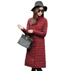 2019 зима корейский стиль женский длинный рукав хлопок-Стеганое пальто тонкая длинная теплая куртка женская